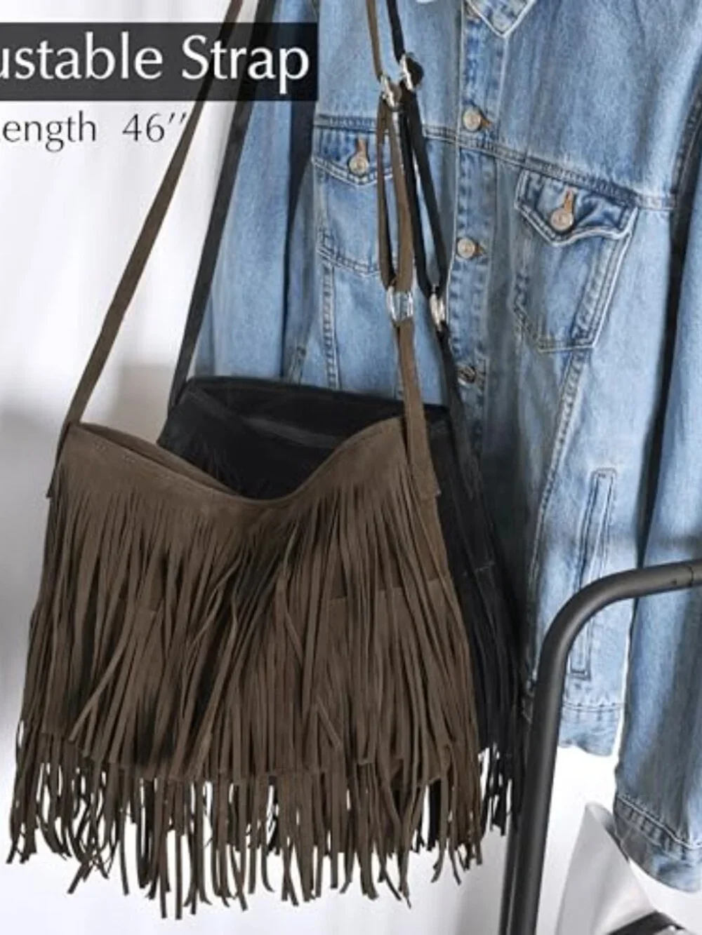 Faux Suede Leather Fringe Hobo Crossbody Shoulder Bag